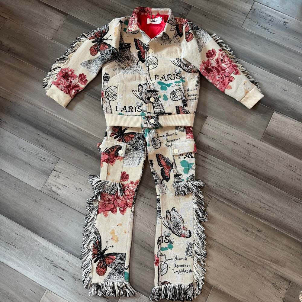 Guapi Tapestry Paris Jacket and Cargo Pants Set Streetwear Kids 7T